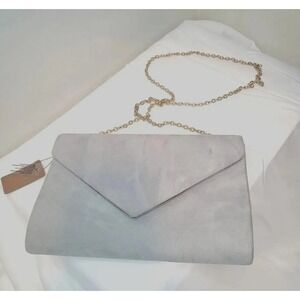 HELLO 3AM GRAY SUEDE LIKE‎ CHAIN STRAP NWTS PURSE HANDBAG CLUTCH Prom Wedding